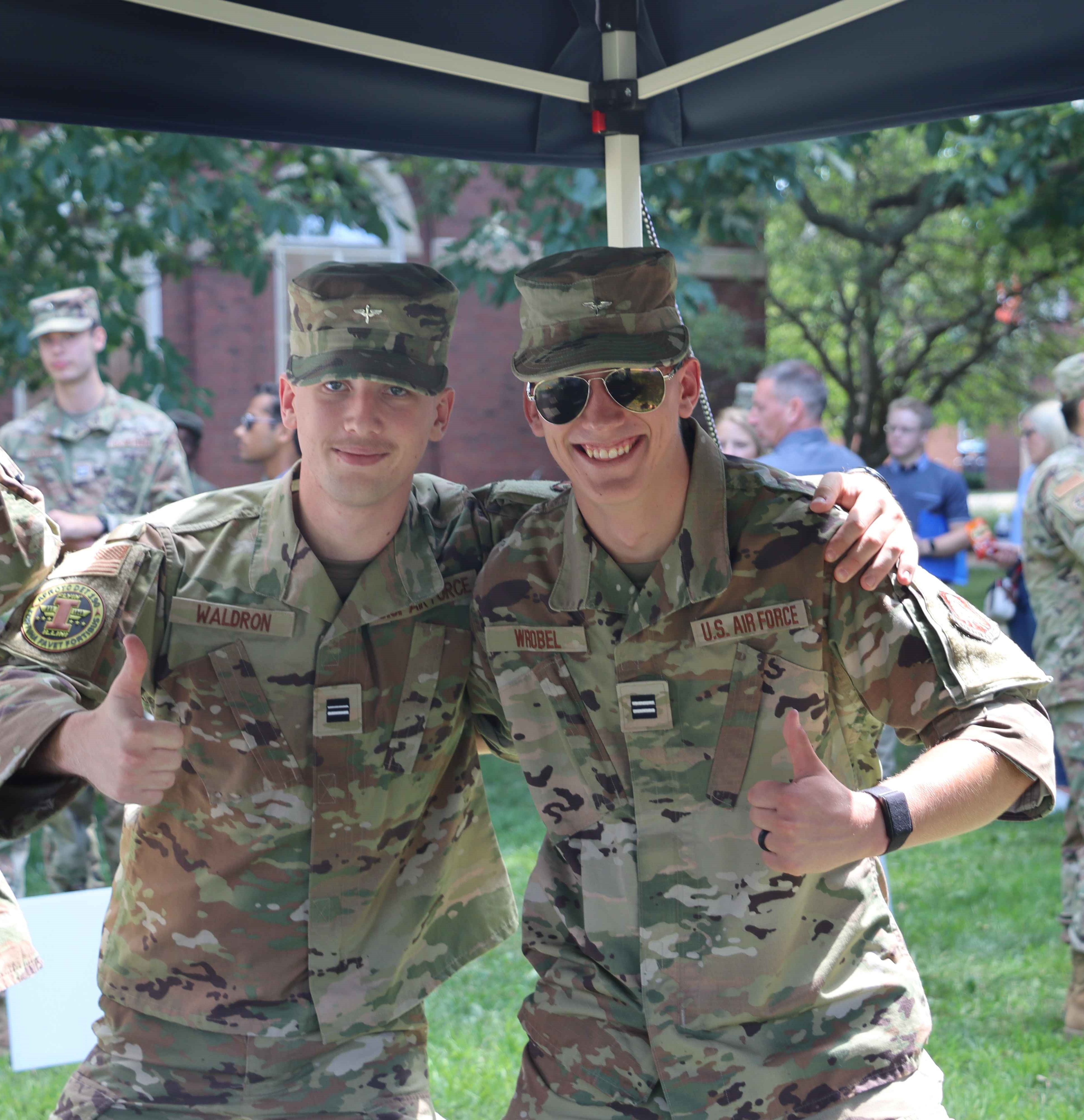 Waldon, left, at new cadet orientation for Air Force ROTC