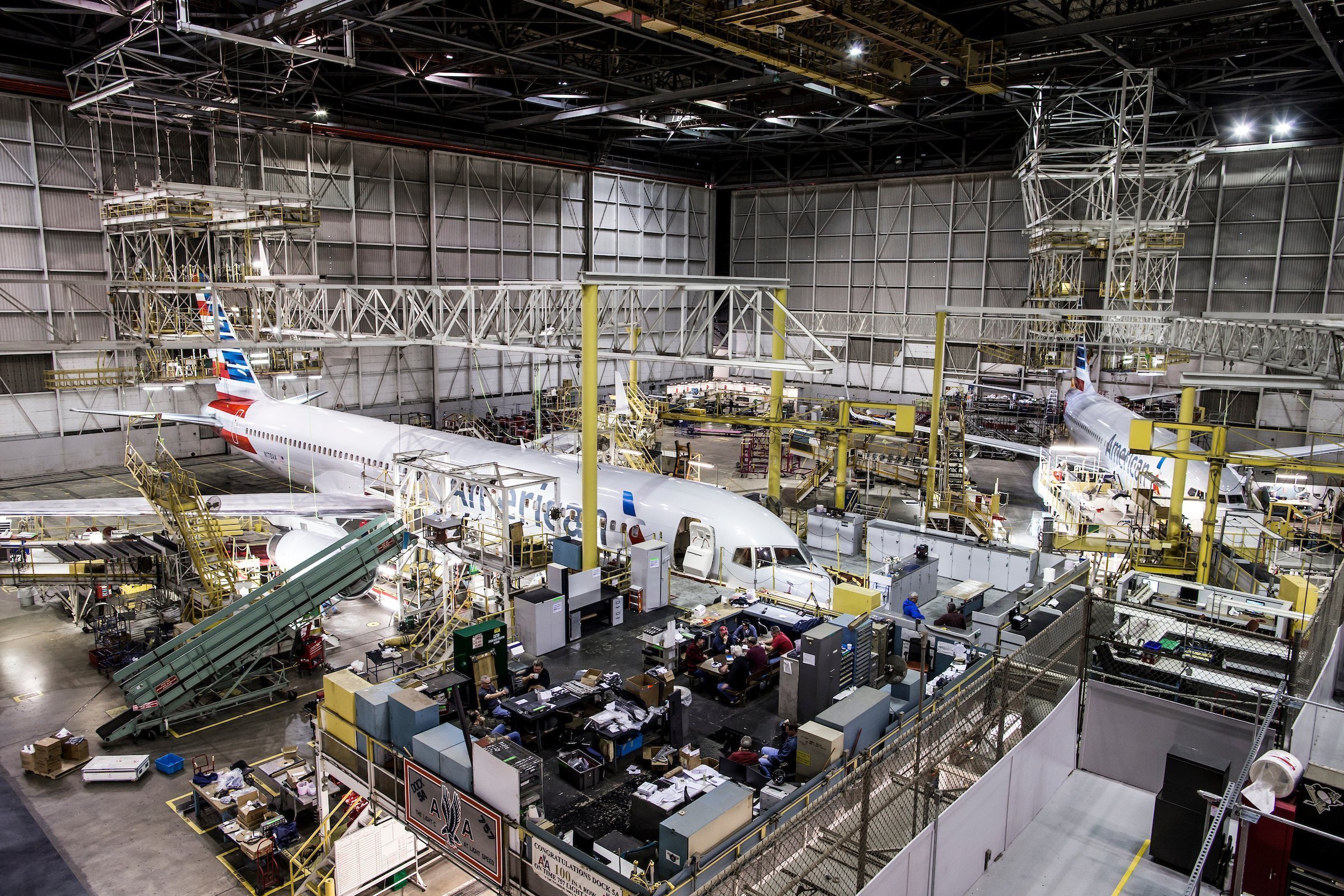 The interior of one of the 22 buildings of American Airlines&rsquo; commercial aviation maintenance base in Tulsa, Oklahoma&mdash;the world&rsquo;s largest. Courtesy: Oklahoma Commerce