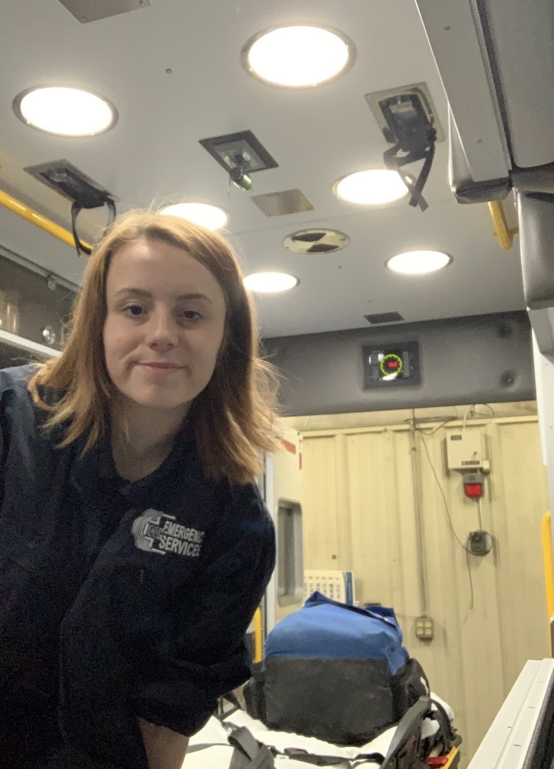 Aaliyah Gaffey inside a CGH Medical Center ambulance in Sterling, Illinois