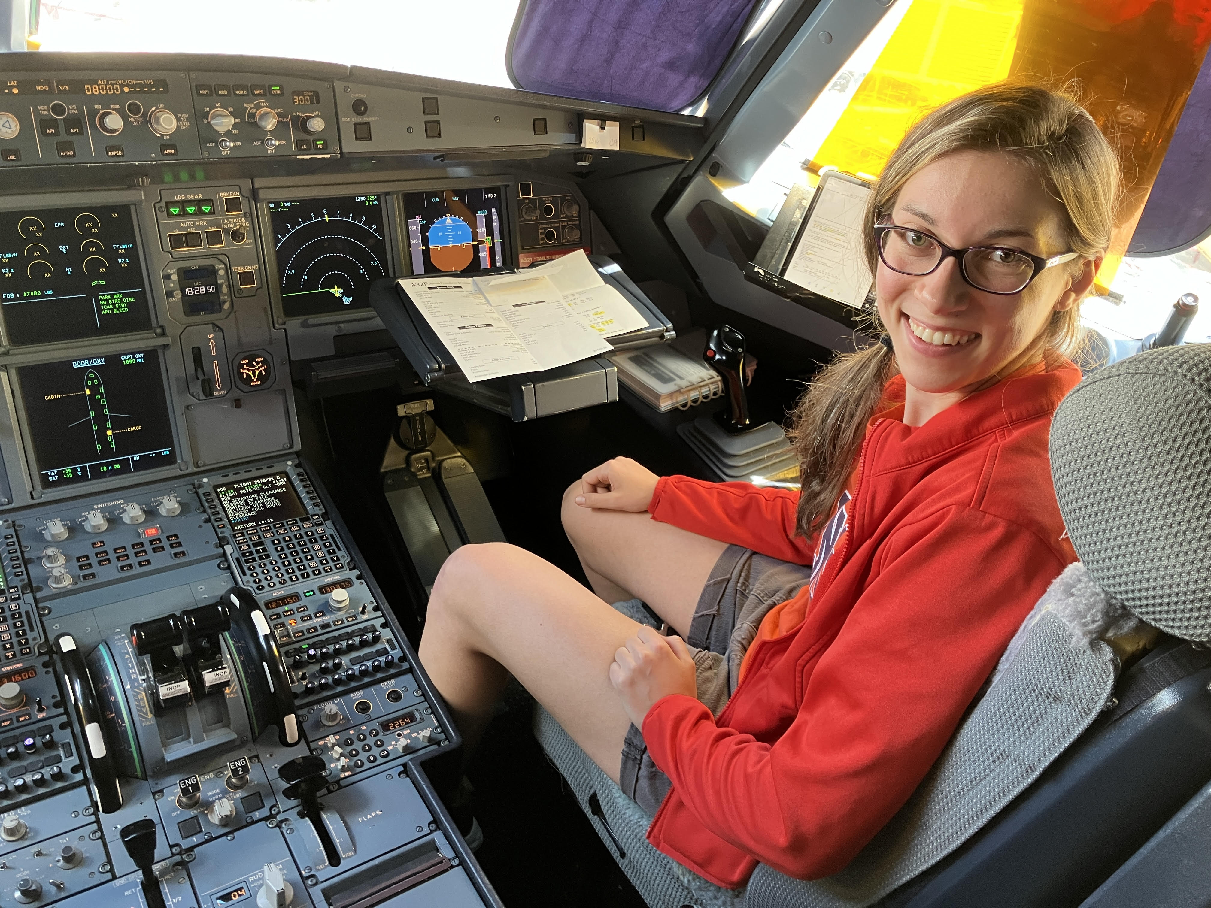 Noel Brindise in an A321 cockpit