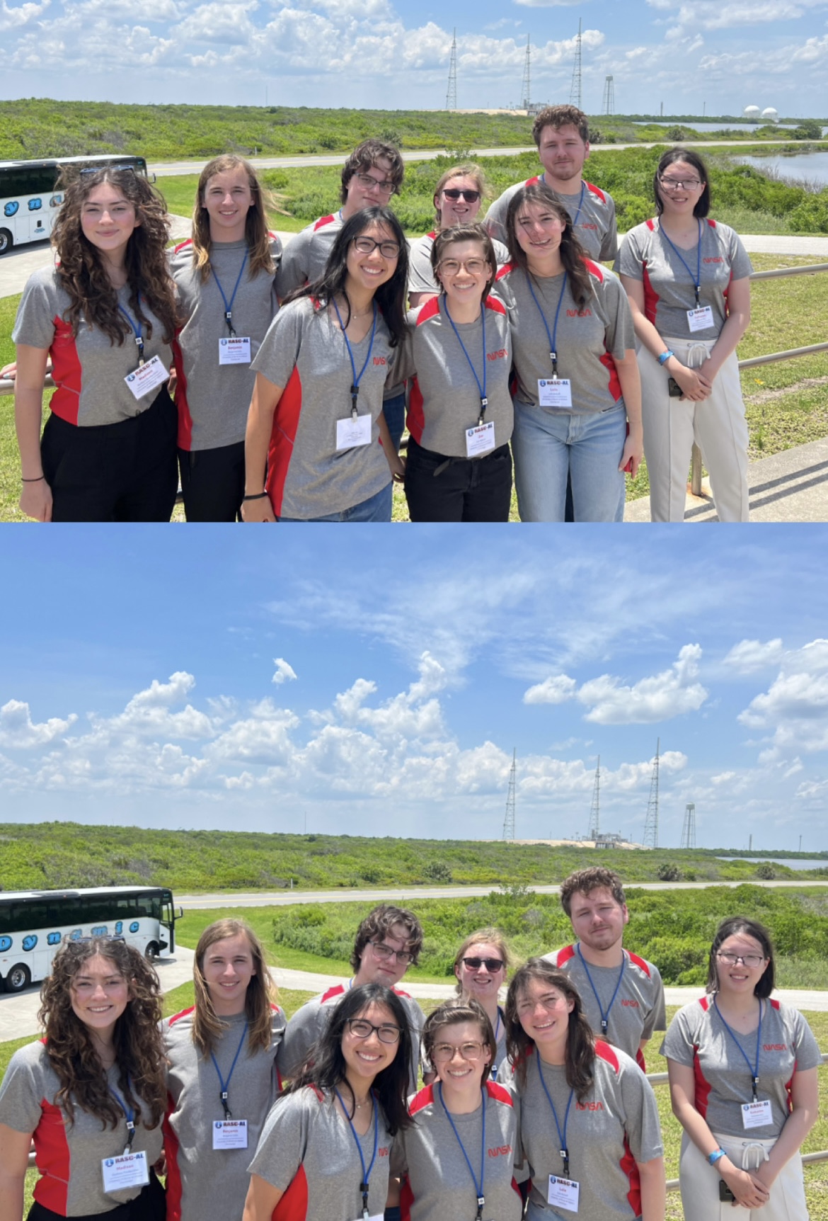 On a tour of Kennedy Space Center with the 2023 RASC-AL members that presented at the competition finals with the launch pad in the distance.