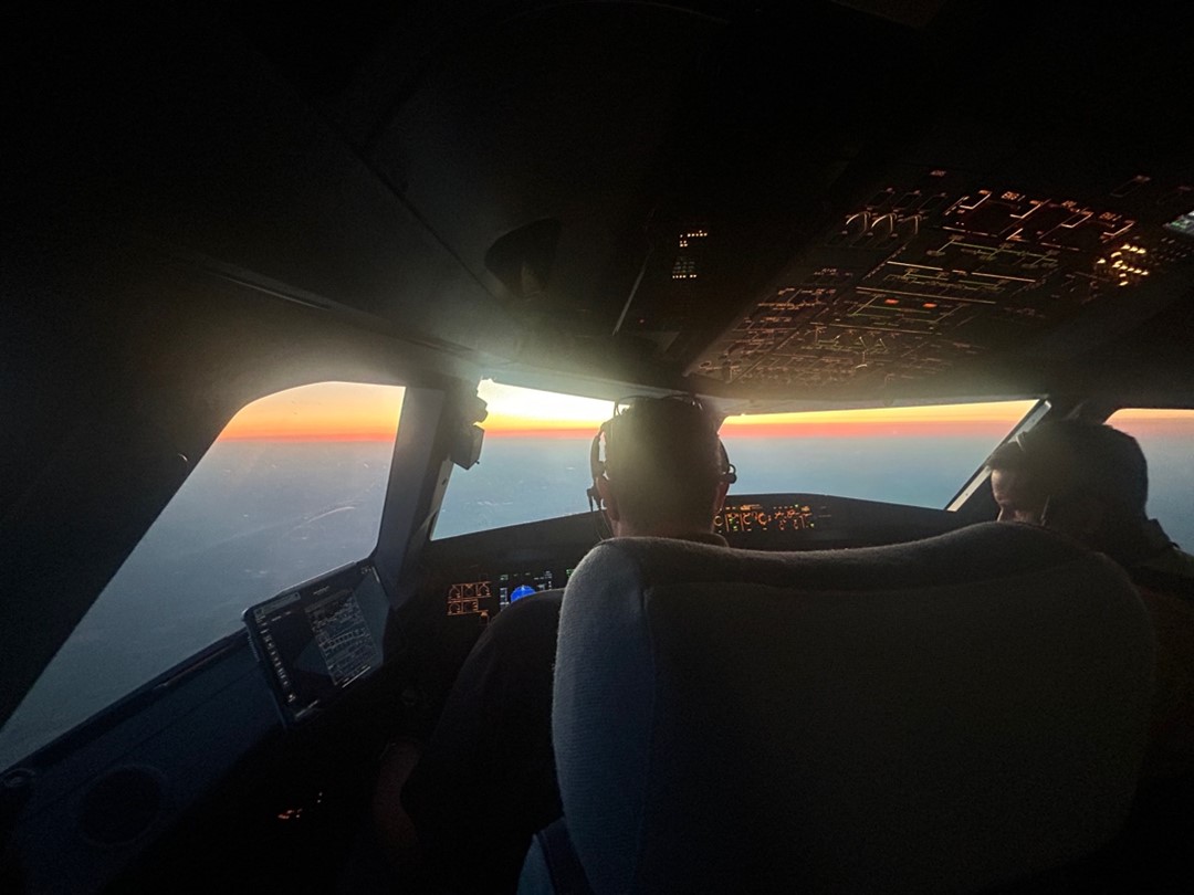 Risch's view from the cockpit when he got to go on a A321 test flight.