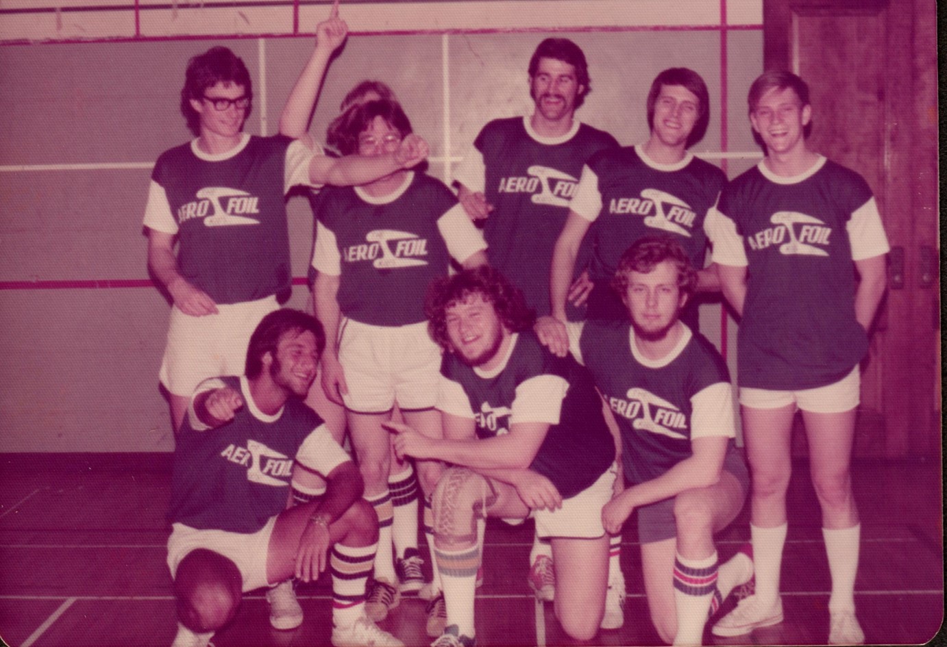This caption from a department scrapbook lists the names and where they were each going after graduation. Back row, left to right: Mike Schmidt, McDonnell Douglas, Long Beach; Bill Malm, General Dynamics, Fort Worth; Tom Nash, Beech Aircraft, Wichita; John Soldner, AAE Grad School: Dave Riley, McDonnell Douglas, St. Louis; Larry Landgren, Lt. AF, Mather AFB, Sacramento. Front row: Rick Heerdt, McDonnell Douglas; Rick May and Jim Behnke, McDonnell Douglas, St. Louis.
