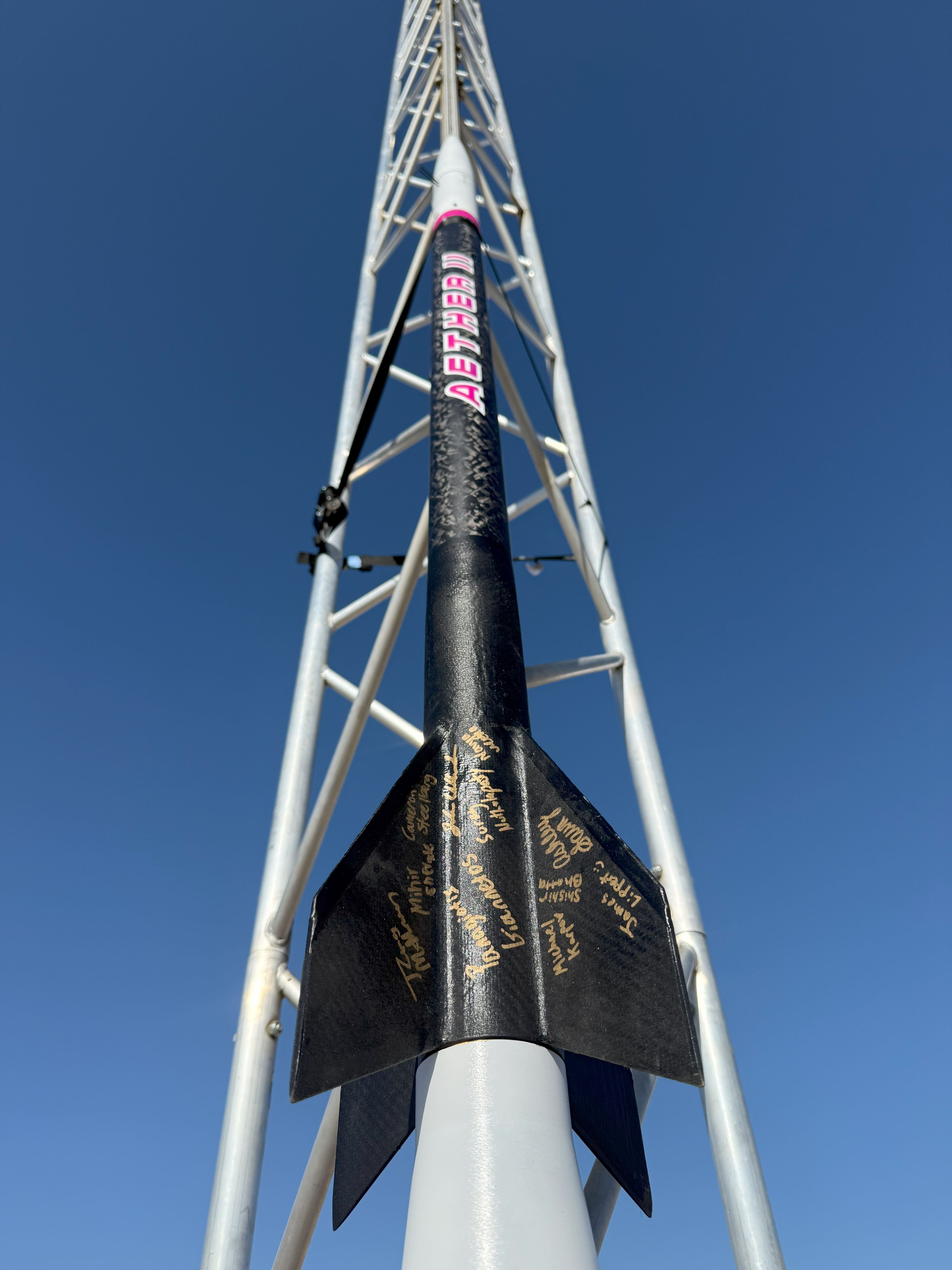 Aether II close up showing team signatures on the fins