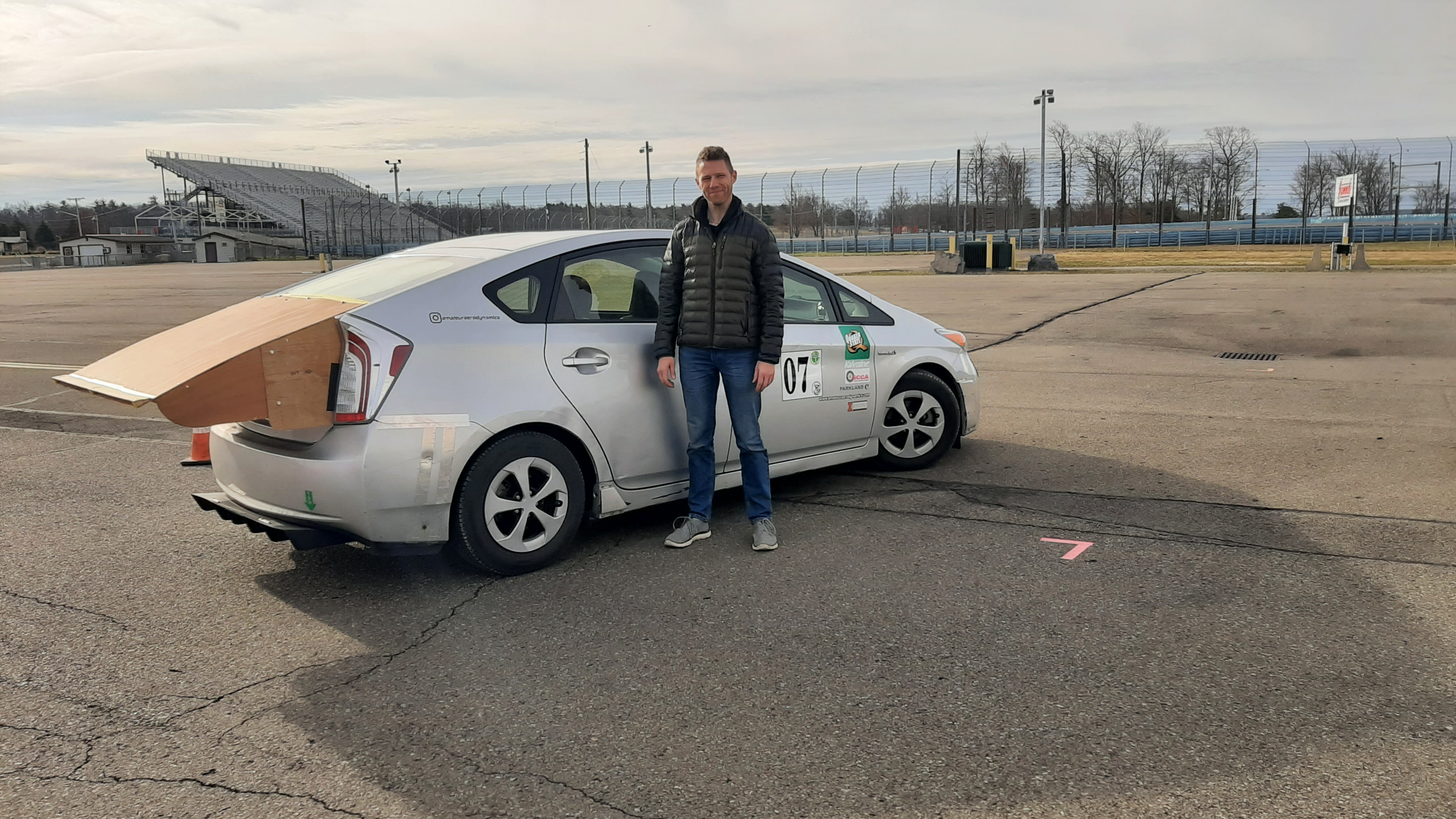 At the 2025 Green Grand Prix at Watkins Glen International Raceway NY, with prototype tail extension on Young's Prius.