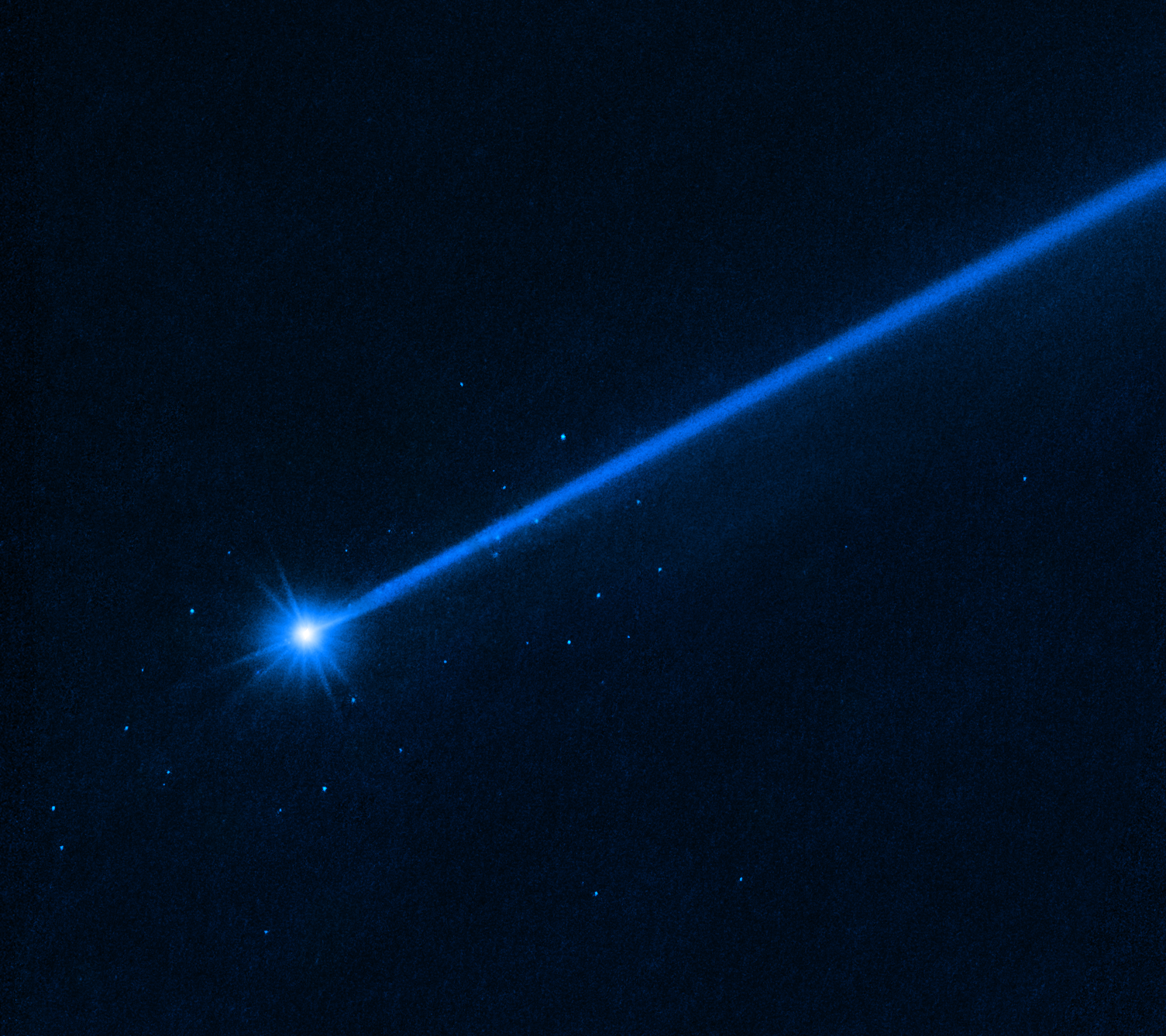 The Hubble Space Telescope observed two tails of dust ejected from the Didymos-Dimorphos asteroid system several days after NASA&acirc;&euro;&trade;s DART spacecraft impacted the smaller asteroid. Credit: NASA, ESA, Jian-Yang Li (PSI), Joe Depasquale (STScI)