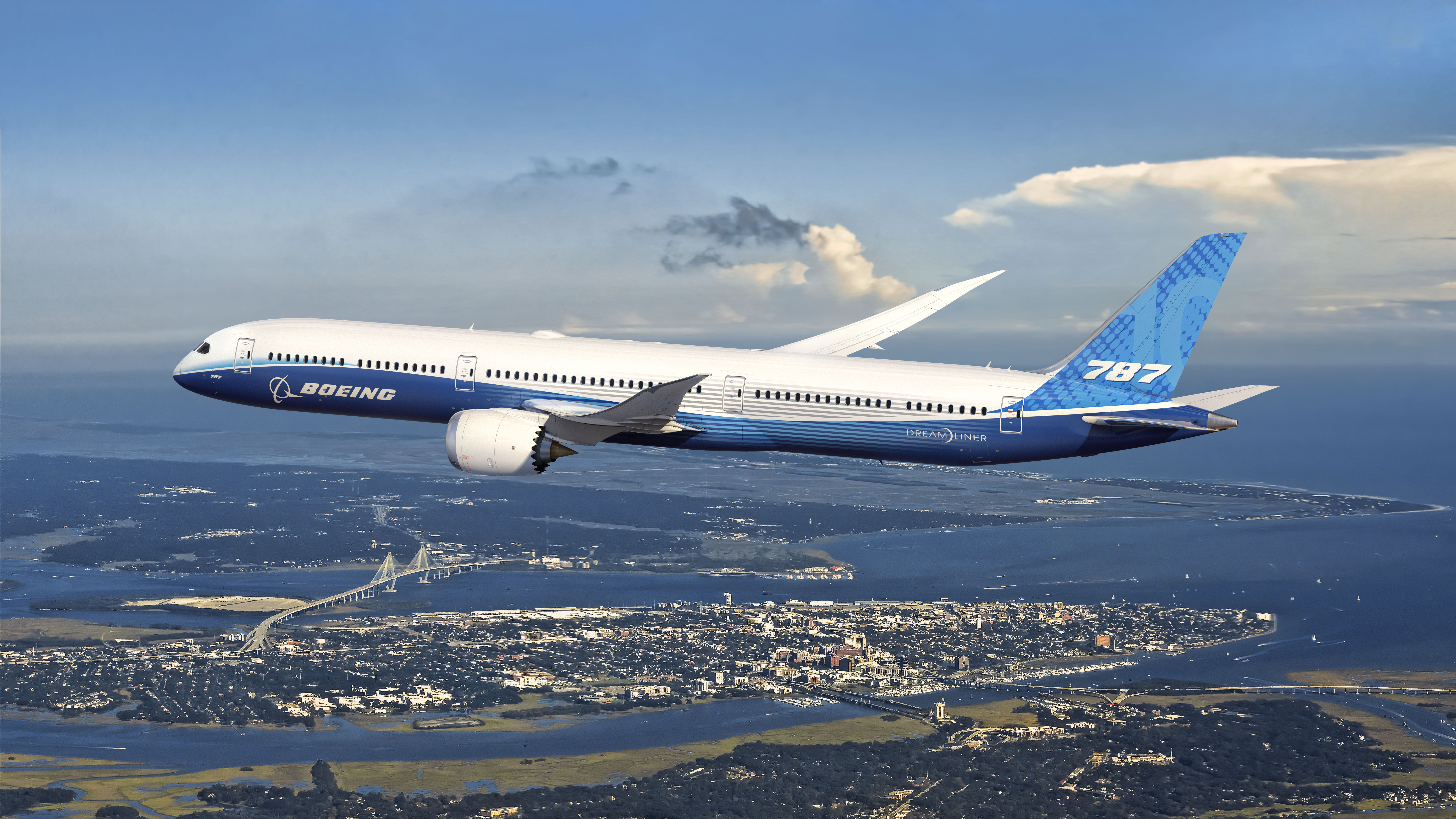 Boeing 787 Dreamliner over Charleston, South Carolina.