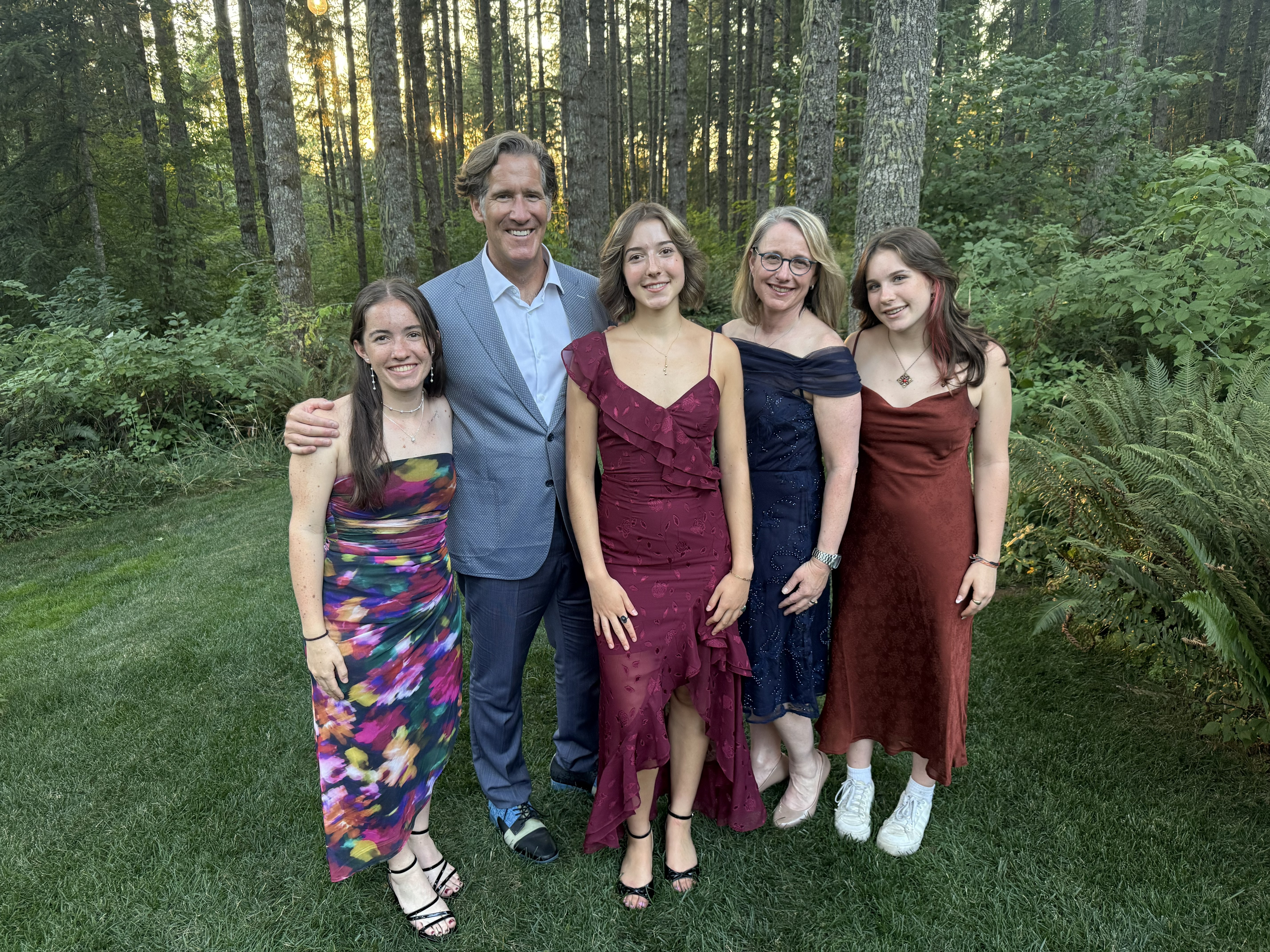 Family photo taken in the summer of 2025. Left to right:  daughter Fiona Hill, husband David Hill, daughter Tessa Hill, Kendra Sharp, and daughter Josie Hill.
