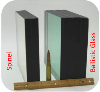 A piece of laminated glass next to a piece of spinel. Courtesy of Technology Assessment &amp;amp; Transfer, Inc.