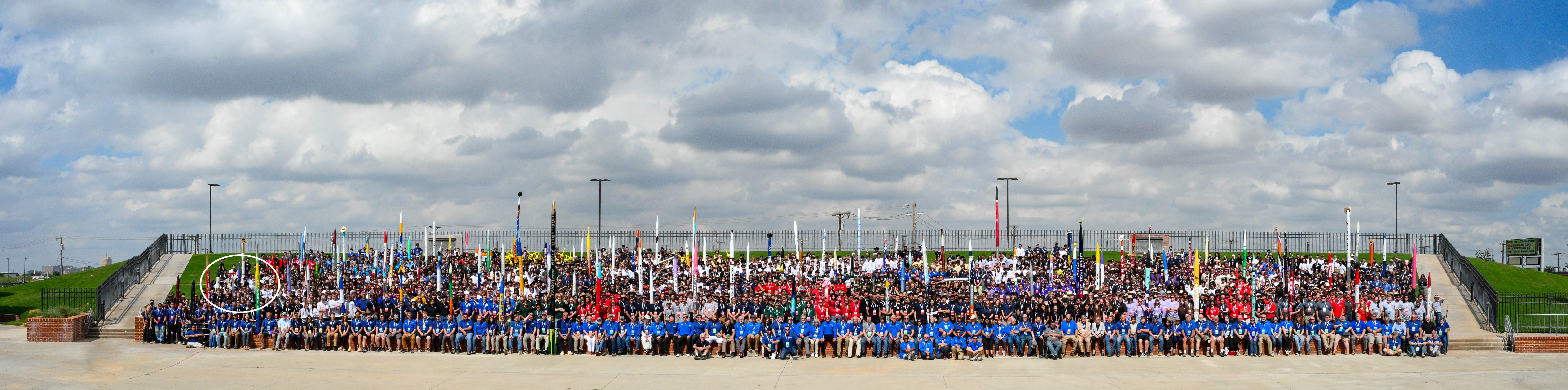 Large group of rocket teams at the 2026 International Rocket Engineering Competition in Midland, Texas. Illinois team is far left inside the oval.