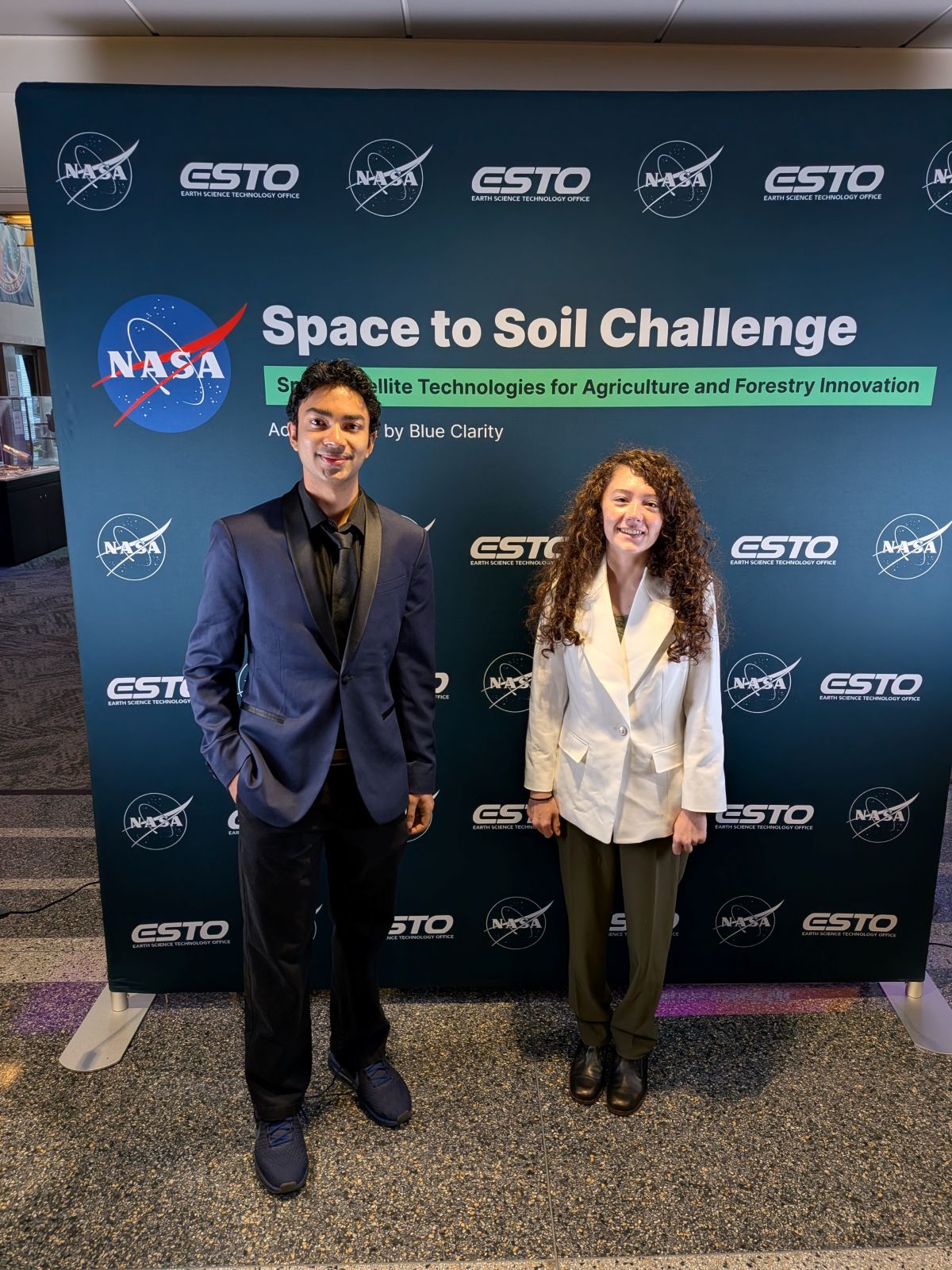 Dibyansh Choudury and Hailey Pohl at NASA headquarters for the Space to Soil Challenge