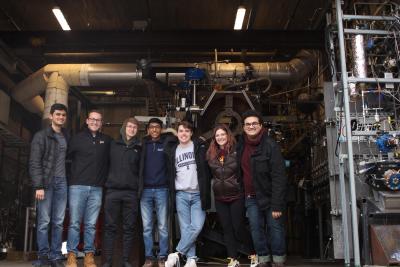 A pre-pandemic photo of some of the team members - left to right: Abhiraj Majumder (AE â€˜21), Chris Nielsen (Purdue Graduate Student), Connor Latham (AE â€˜20), Vignesh Sella (AE â€˜21), Andrew Larkey (ME â€˜21), Avery Moore (AE â€˜21), Avinash Rao (AE â€˜21).