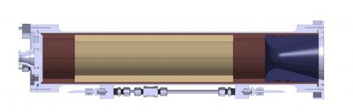 Computer-aided design shows cross section of the combustion chamber