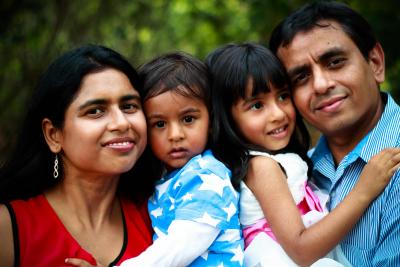 Rajeev Jaiman with wife Preeti, son Panshul, and daughter Agrima