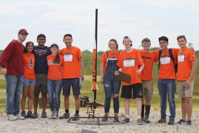 Pictured left to right are team members who participated in the launch: David Robbins, Maya Chattoraj, Karnap Patel, Angel Boynton, Tyler Yokoo, Erika Jarosch, Charlie Foster, Michael Ardovich, Kenneth Tochihara, Ayberk Yaraneri