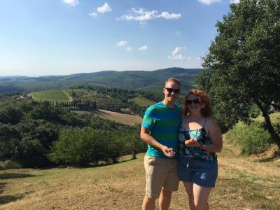 Jeff Beck (Atmospheric Sciences, '11) and Caite Beck in Radda in Chianti, Italy, holding eggs they gathered at a family farm and were later used in the dinner that they made during an Italian cooking class. 