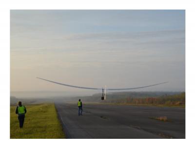 Flight test of human-powered aircraft designed and built by Maughmer's students at Penn State
