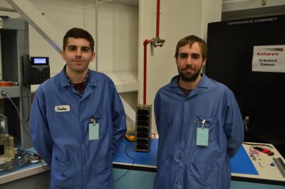 AE undergraduate Adam Newhouse and Nick Zuiker, SASSI2â€™s student team lead after delivering the CubeSat to NASA Wallops Flight Facility in Virginia.