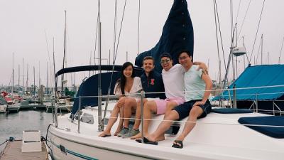 Kuersten with other AE â€™09 gradsâ€”from left: Jeremy Alonso, Gustavo Fujiwara, and Christopher Woo