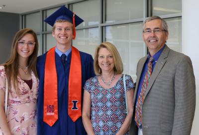 Andrew Koehler with his sister Miranda and parents David and Marilyn at the 2018 Aerospace Engineering commencement luncheon