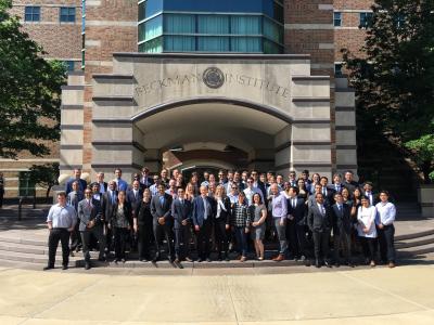 Photo taken at a celebration of life for Scott White.  Front row center are Whiteâ€™s wife Nancy Sottos and his research colleague Jeff Moore, surrounded by many of Whiteâ€™s current and former students of the Autonomous Materials Systems Team.