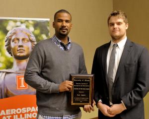 Kai James, left, with AIAA Student Chapter President Joseph Billhart