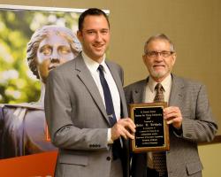 Peter Rebholz, winner of the H. Everett Sutter Passion for Flying Scholarship, with Prof. J. Craig Dutton.