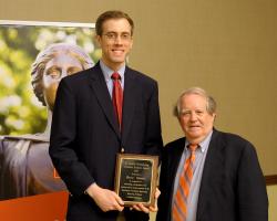 Drew Ahern, winner of the Faculty Outstanding Graduate Student Award, with Prof. Emeritus Rod Burton.