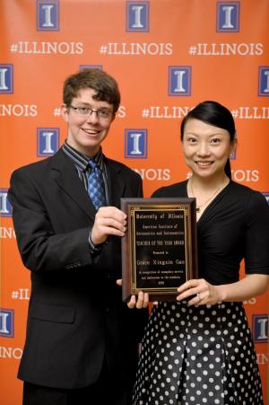 AIAA Illinois Chapter Student President Clayton Summers and Assistant Prof. Grace Gao
