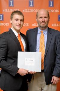 Jacob Denton, winner of the AIAA Scholastic Achievement Award, with Department Head Philippe Geubelle