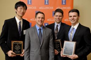 Meng Feng, Director of Undergraduate Programs Brian Woodard, Thomas R. Smith, and Jacob N. Dray. Feng, Smith and Dray are winners of the Robert W. McCloy Memorial Award.