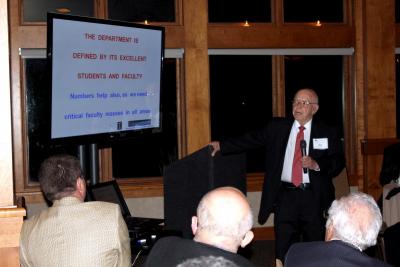 Emeritus Prof. Harry H. Hilton gives a presentation on AE's history during the Department's 70th Anniversary celebration dinner, October 24, 2014.