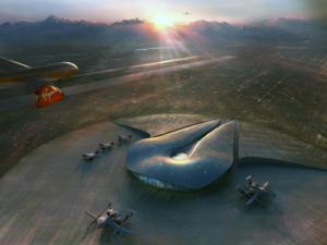 Artist rendering of projected Spaceport America facility which is scheduled to open for business in mid 2010.