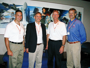 Astronaut alumni were drawn to the Aerospace at Illinois Houston Reception held July 18, 2008, at the Space Center Houston. From left are Col. Lee Archambault, AE Department Head Craig Dutton, Joseph Tanner and Capt. Scott D. Altman.
