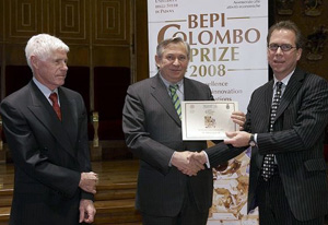 From left, Roger-Maurice Bonnet, Executive Director of the International Space Science Institute in Bern, Switzerland, and Chairman of the International Jury for the Bepi Colombo Prize; Flavio Manzolini, Councillor for Economic Activities of the Province of Padova, Italy; and AE Prof. Scot R. White.