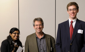 From left, student Muktha Srinivasan, AE Prof. Gregory Elliott, and student Drew Ahern.