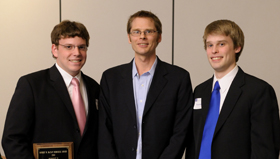 From left, student Austin Nicholas, AE Assistant Prof. Daniel J. Bodony, and student Eric Babcock.