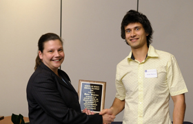 From left, AE Assistant Prof. Joanna M. Austin and student Manu Sharma.