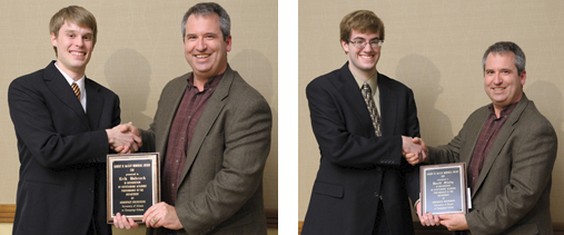 From left, Erik P. Babcock with AE Prof. Gregory Elliott, David W. Slaby with AE Prof. Gregory Elliott