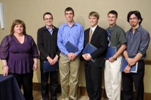 AE Coordinator of External Relations Diane Jeffers with, from left, Gary R. Weber, Jr.; Ryan A. Smoot; Erik P. Babcock; Brandon E. Copp; and Brandon P. Boyce