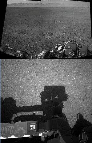 Two images Curiosity acquired August 8 on Mars are exactly what Sklyanskiy and his colleagues have been testing for the past year in the 'Mars Yard,' the JPL facility that mimics the geological environment on Mars. (Photos provided by Evgeniy Sklyanskiy)