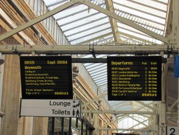 Train schedule at a station near London. 