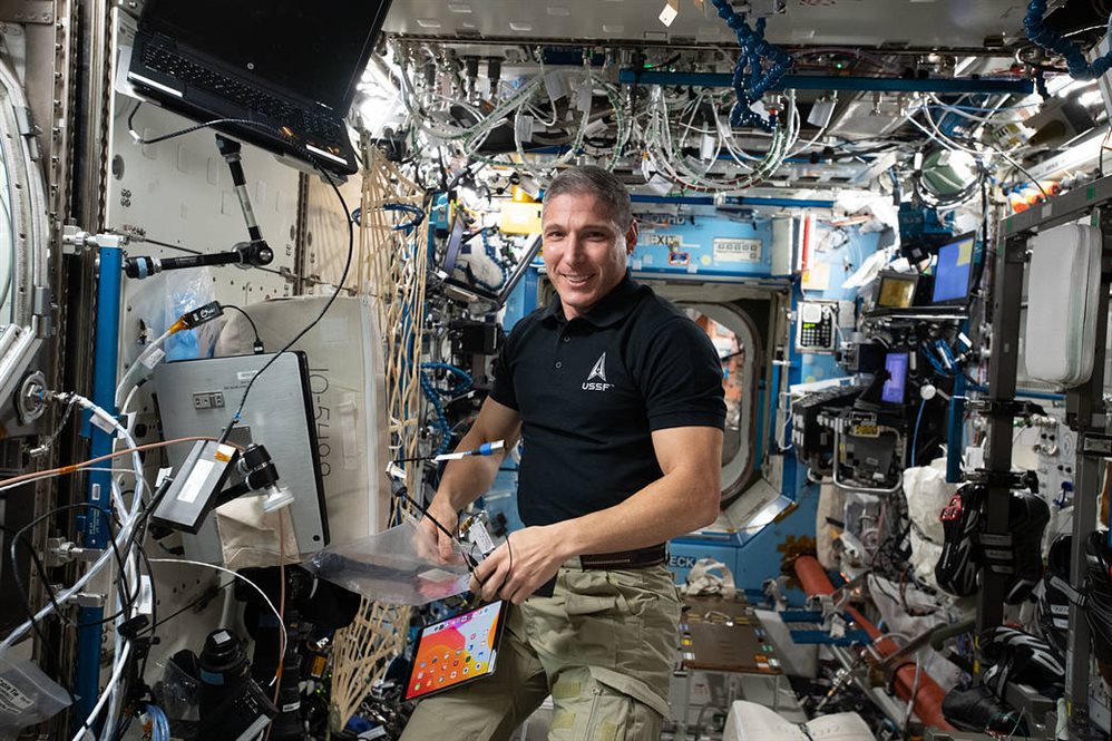 Mike Hopkins, BS '91, aboard the International Space Station  Credit: NASA