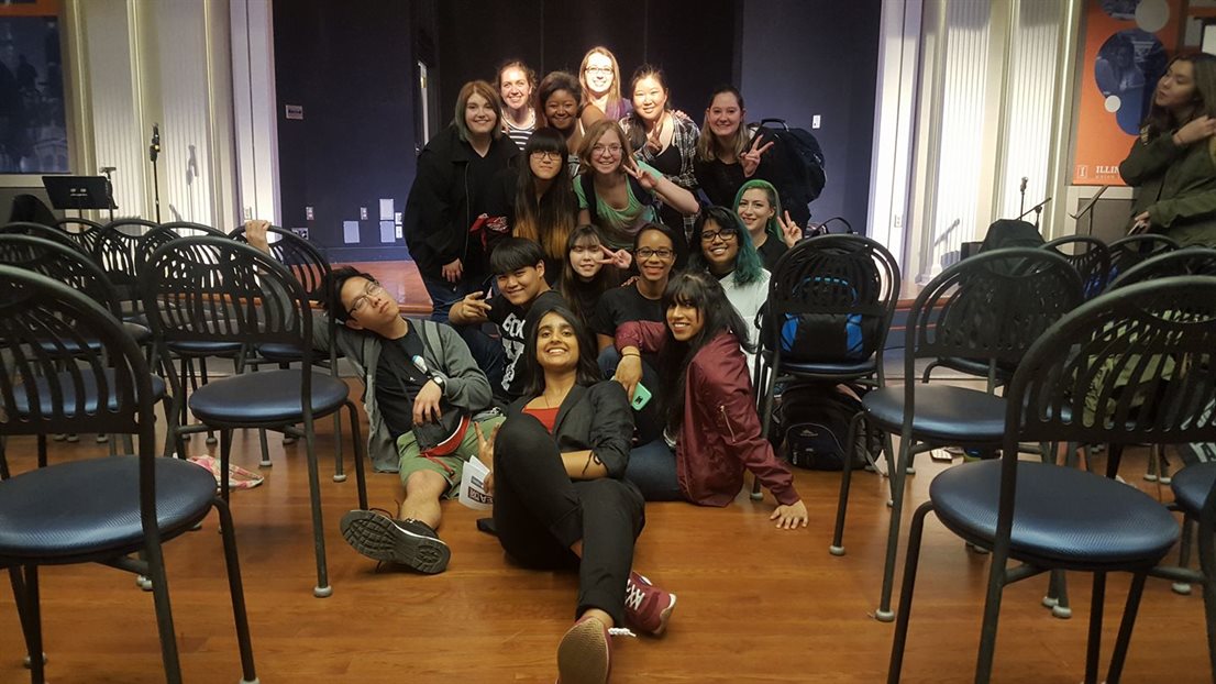 Meghana Veeramachaneni, front, poses with KConnect members at a showcase the RSO hosted during&rsquo;s her junior year at Illinois. 