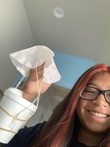 Emma Martinez with her lander project.