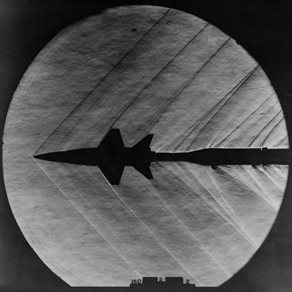 Shock waves formed on a small-scale model of the X-15 in the Langley Research Center&rsquo;s 4 x 4 Supersonic Pressure Tunnel.
