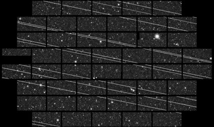 Bright trails left by SpaceX Starlink satellites are visible in a wide-field image captured by the Cerro Tololo InterAmerican Observatory in Chile.  Credit: CTIO/NOIRLab/NSF/ AURA/DECam DELVE Survey