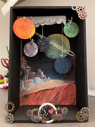 Jarosch's shadow box represents aspects of her life and personality