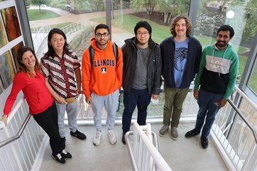 Left to right, Laura Villafa&ntilde;e Roca with some of the students in her lab: Theo Angkasa, Modi Krishna, Jerry Cheng, Evan Crowe and Tuhin Bandopadhyay. Not pictured: Ben Schultz and Mateusz Korzen. All the design was performed by Crowe, who, together with Bandopadhyay, led and supervised the fabrication and installation of the tunnel.