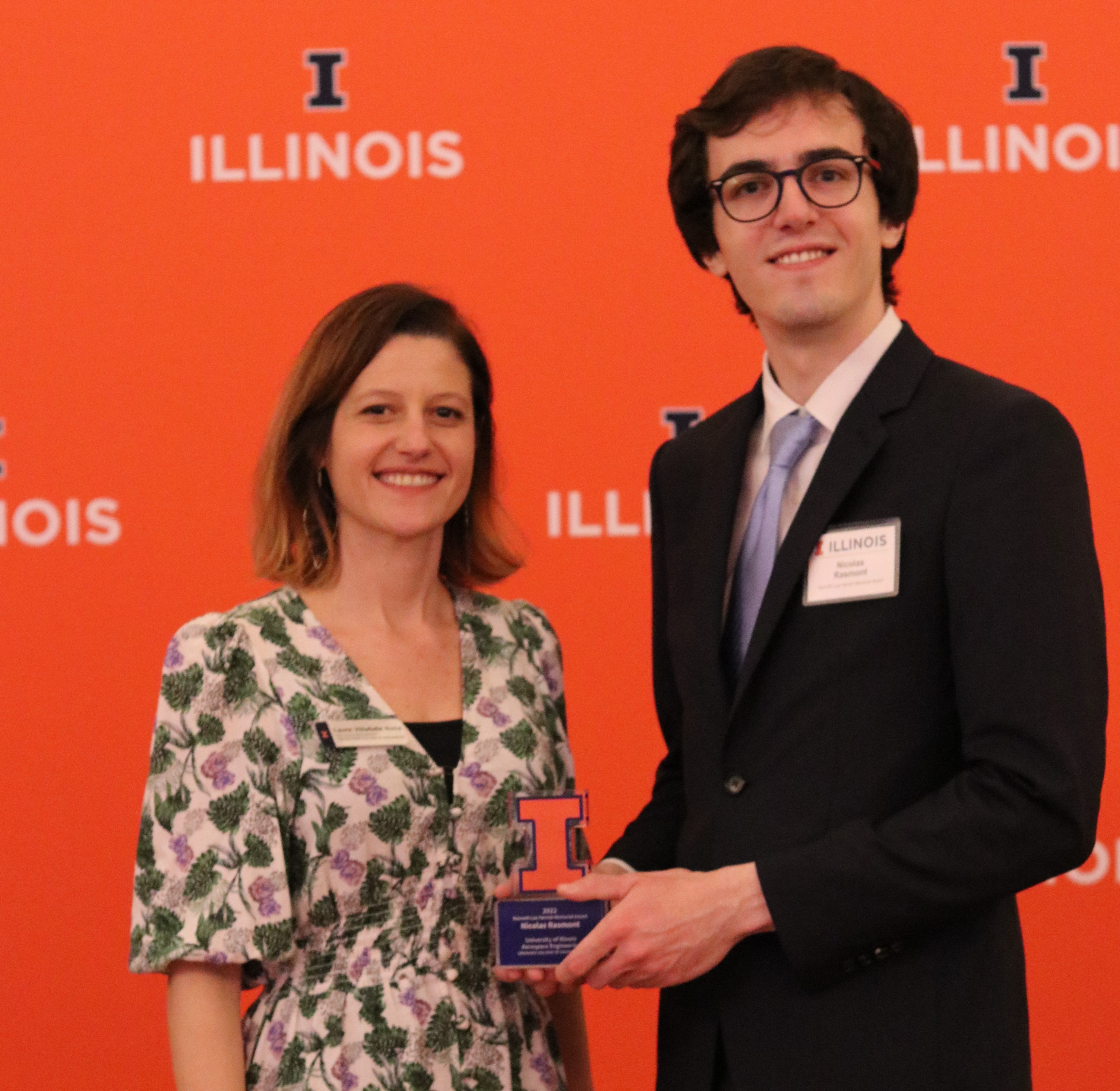 Professor Laura Villafane Roca with Nicolas G. Rasmont at a spring 2022 awards banquet